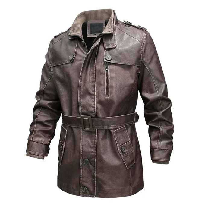 RUELK Мужская Весенняя повседневная куртка из искусственной кожи, приталенное повседневное пальто, Мужская брендовая одежда, модные пальто, Мужская Байкерская верхняя одежда размера плюс 4XL - Цвет: coffee