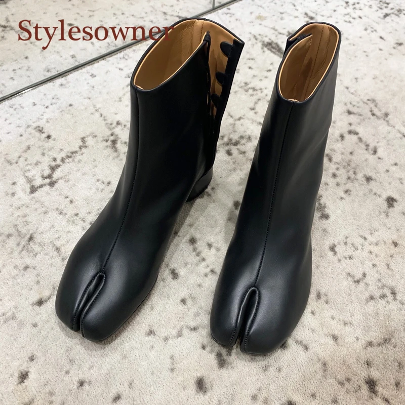 

Stylesowner 2019 Runway Black Microfiber Split Toe Ankle Boots Woman Round High Heel Women Boots Roman Boots Zapatos De Mujer