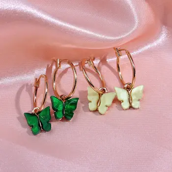 

Flatfoosie 2 Pair/Sets 2020 Korea Resin Acrylic Butterfly Hoop Earrings Female MultiColor Wings Earrings Sweet Statement Jewelry