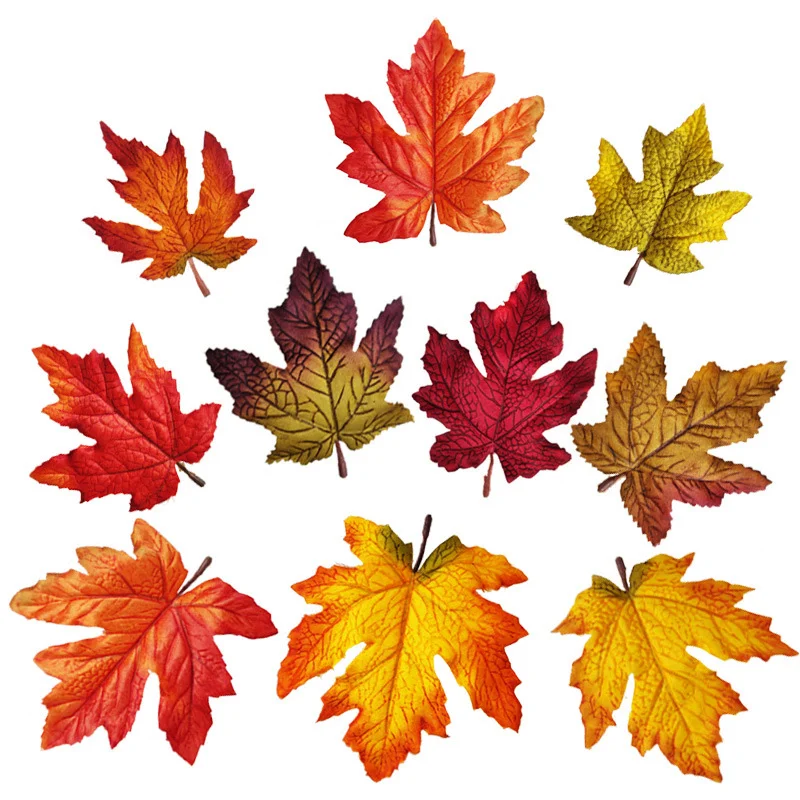 

20pcs/lot Autumn Fake Maple Leafs Silk Artificial Tree Leaves Big Plant Foliage For Harvest Festival Halloween Theme Party Decor
