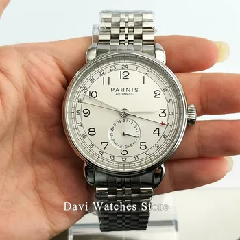 

PARNIS Watch Clock New 42mm Silver/Golden Polished case white dial steel strap date GMT automatic mens watch