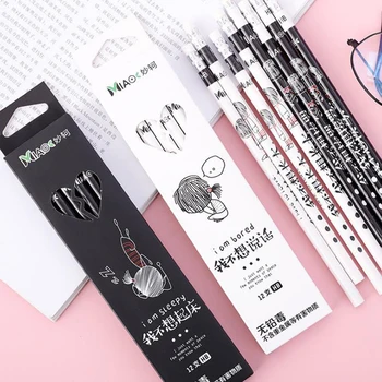 

12 Pcs/set Cute Boys Girls Writing Pencils HB Wooden Standard Pencils with Eraser Head Stationery Student Office School Supplies