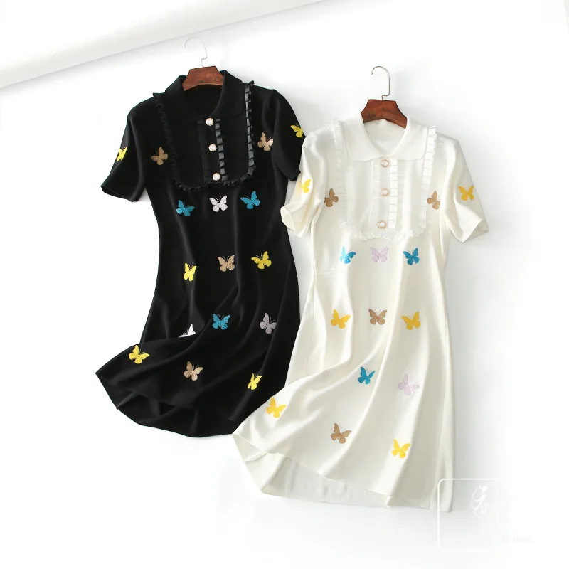 

A Generation of Debutante-Style Ladies' Elegant Butterfly Embroidered Knit Short-sleeved Dress Entity
