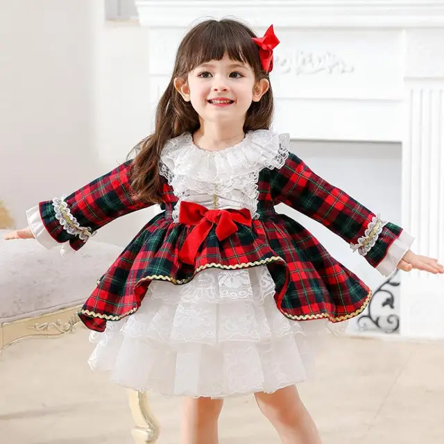 Miayii BabyClothing Spanish Lolita Vintage Plaid Lace Mesh Ball Gown Birthday Party Easter Princess Dress For Girls Y3795 1