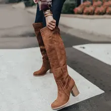 Женские сапоги выше колена; chaussure; теплые зимние пинетки на высоком каблуке; гладиаторы; женская обувь размера плюс; zapatos mujer sapatoH606