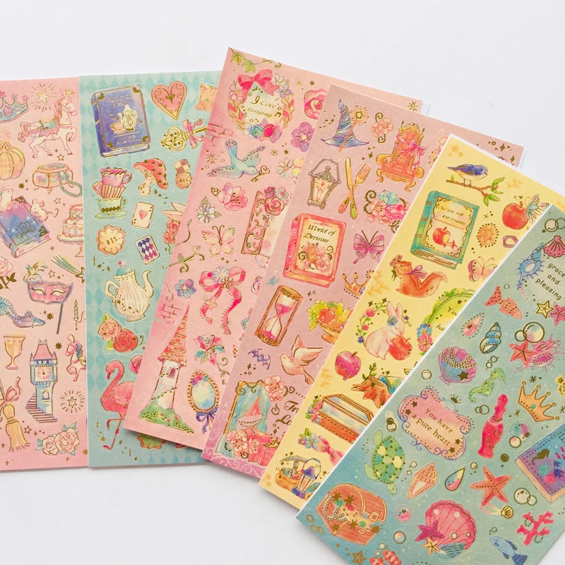 

1 Sheet Alice Princess Flower Gilding Bullet Journal Sticker Scrapbook Decoration PVC Stationery DIY Stickers