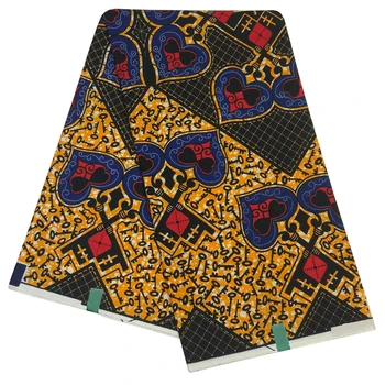 

High Quality Fabric 6Yards Gold Polyester Heart-Shaped Pattern Printed African Wax Fabric 6 Yards