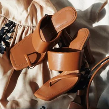 

Flip-flop Sandals Woman Slippers Square Toe High Heels Sandalias Flip Flops Summer High-heeled Shoes Women Gladiator Sandals