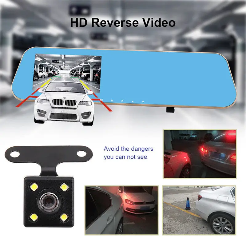 4,3 1080P Двойной объектив Автомобильный видеорегистратор экшн-камера DVR(устройство цифровой записи) сзади голубое зеркало видео Регистраторы Clear