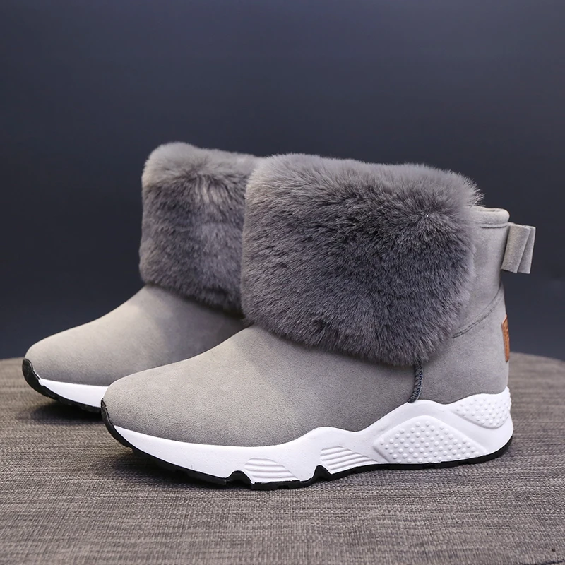 Новые дизайнерские зимние ботинки женские теплые зимние ботинки на меху мягкие удобные плюшевые меховые ботинки без застежки Женские Кроссовки Женская обувь на плоской подошве - Цвет: Grey