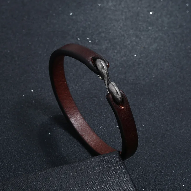 ZORCVENS Men Women Genuine Leather Bangle Retro Cuff Bracelet Classic Hooks Wristband Jewelry Gifts