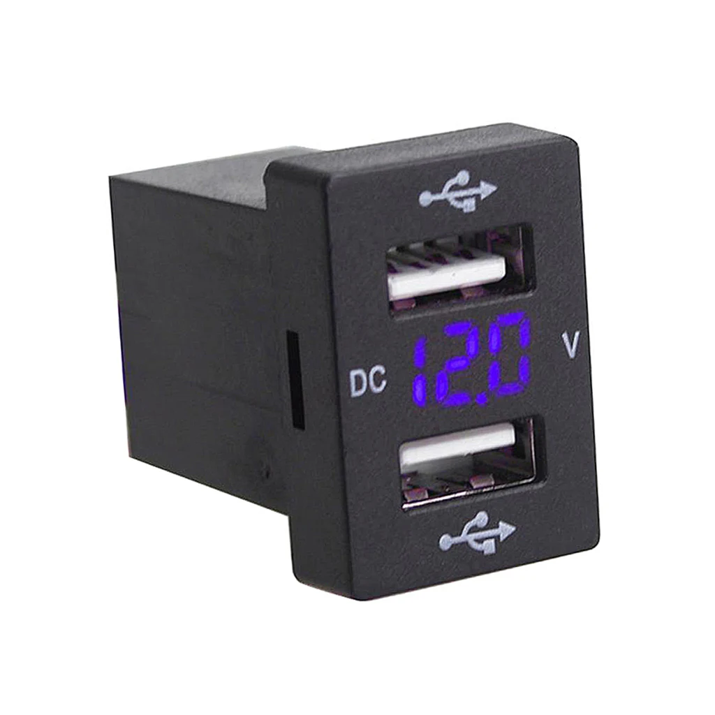 DC5V 2.1A Car USB Port Interface With Blue LED Digital Voltmeter For Toyota