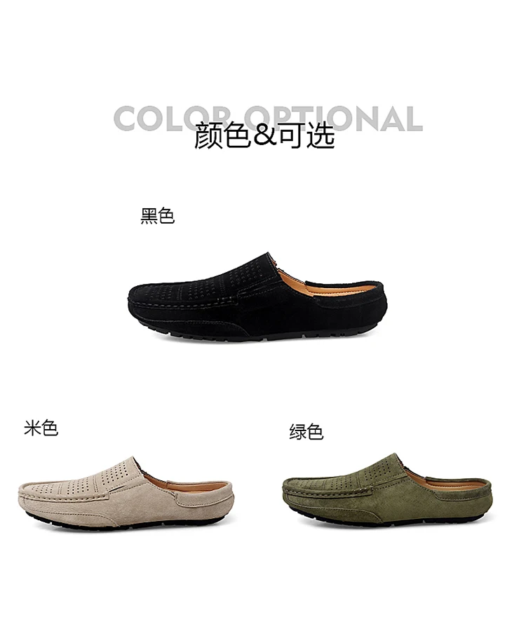 Man Summer Fashion Pig Skin Casual Half Shoe Male Breathable Soft Backless Half Loafers Hombre Open Back Leather Comfy Mocassins