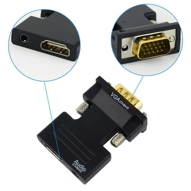 HDMI-Female-to-VGA-Male-Converter-with-3-5mm-AUX-Audio-Cable-Adapter-1080P-FHD-Video