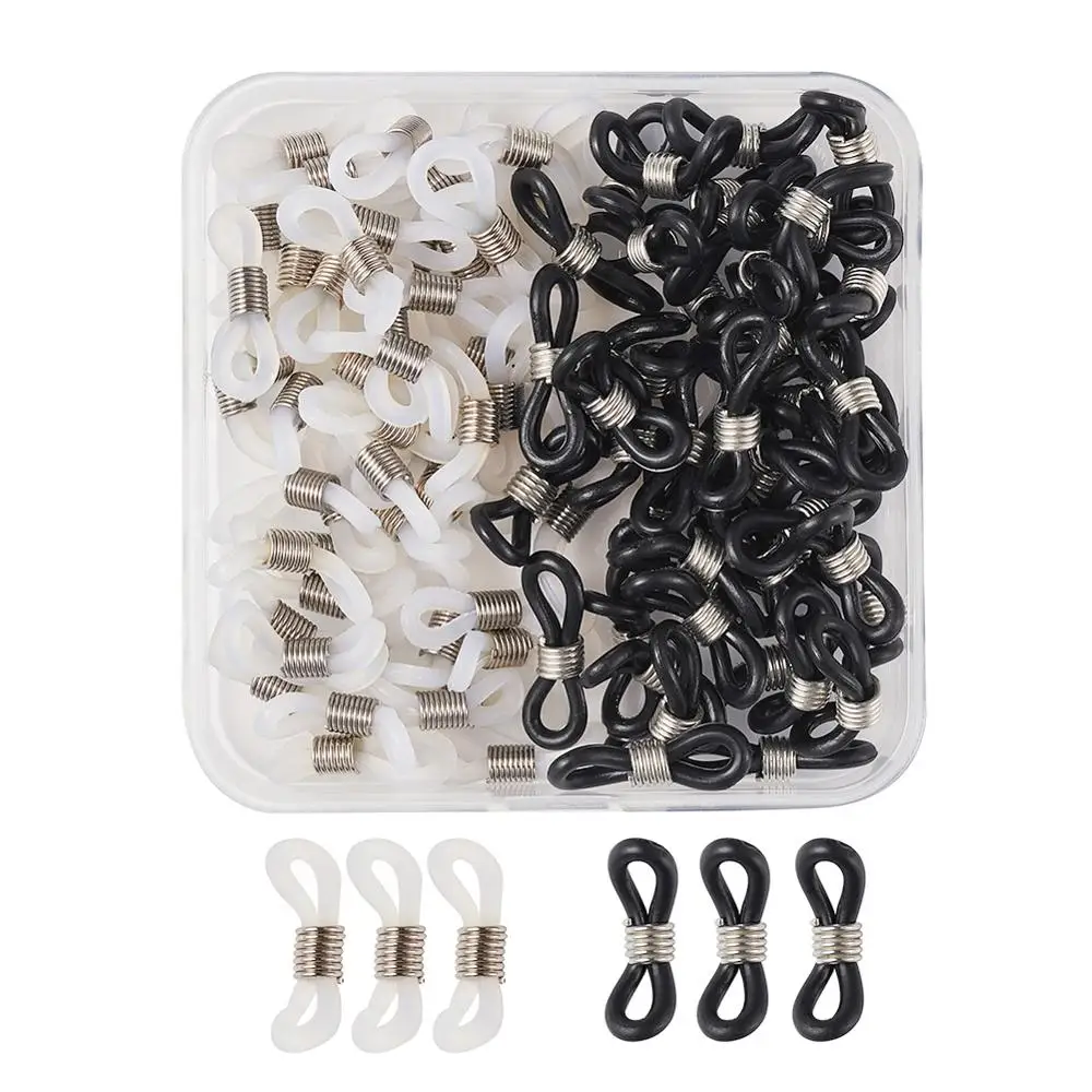 

100pcs/box Rubber Connectors for Glasses Holder Necklace Chain Eyeglass Holders Glasses Rubber Loop Ends with Iron Findings