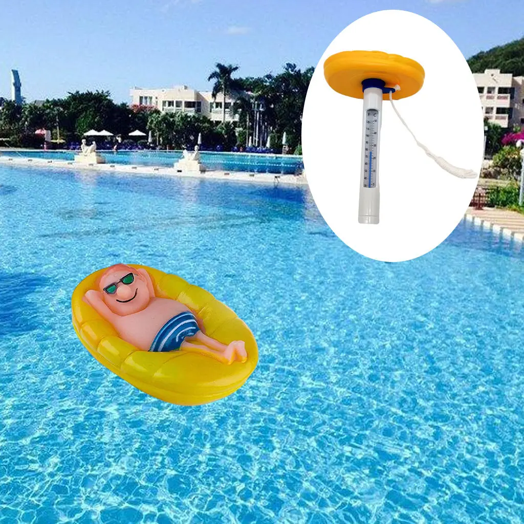 PEXWELL Schwimmbad-Thermometer Spas schwimmende niedliche Cartoon-Wassertemperatur mit Schnur für Schwimmbäder Flamingo 