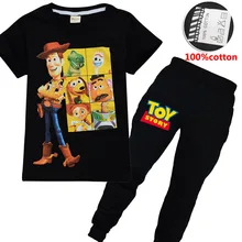 Toy Story/комплект одежды из 2 предметов для девочек комплект с футболкой Базз Лайтер, футболка с короткими рукавами и рисунком из мультфильма «Вуди» футболка полицейский+ штаны