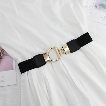 

2019 Fashion New Women Elastic Waist Belts Simple Alloy Round Buckle Ladies Dress Decor Waistband