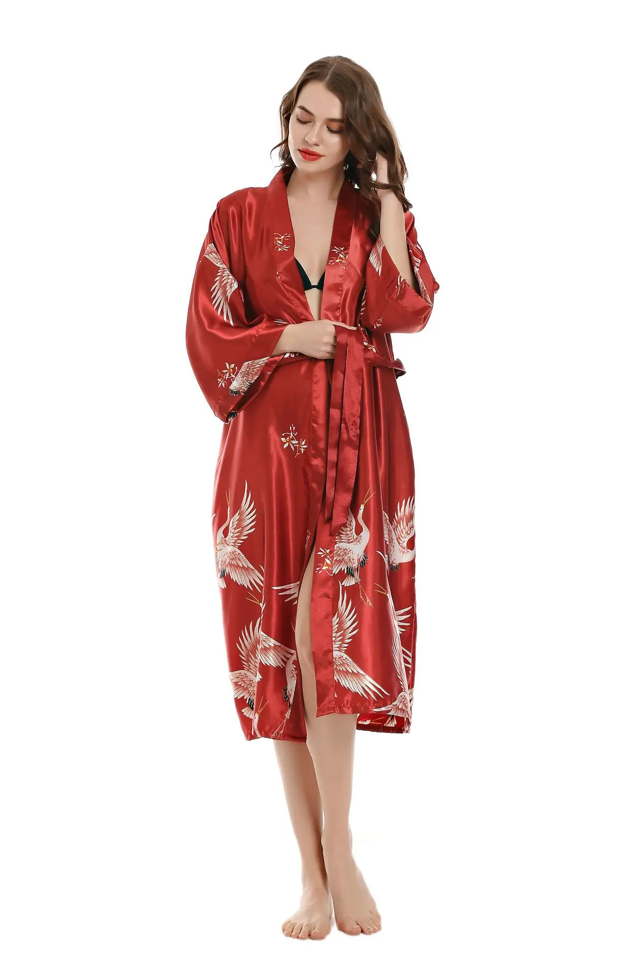 Sexy Women Long Robe With Pocket Wedding Bride Bridesmaid Dressing Gown Rayon Kimono Bathrobe Large Size S-XXXL Night Dress women dress women sleepwear bride robes