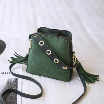 

YXZ Frosted Vintage Tassel Bucket Bags for women 2020 High Quality Shoulder Messenger Bag Ladies Totes Crossbody Bag