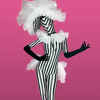 

Jazz Dance Costume stripe Black White Zebra Suit Female Singer Nightclub Cosplay Costumes Bar Sexy Steel Tube Acrobatic Clothes