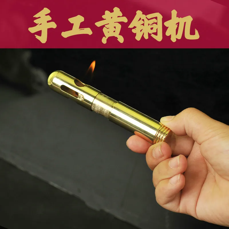 

Upscale Brass Lighter Heavy Trench Free Fire Starter Handmade Gasoline Automatic Ejection Windproof Lighter Men's gifts Collect