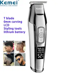Профессиональная машинка для стрижки волос Kemei, ЖК-дисплей, 0 мм, триммер для бороды, волос для мужчин, машинка для стрижки волос