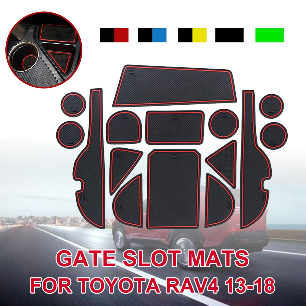 15pcs Anti-Slip Gate Slot Mat for Toyota RAV4 2013-2018 Rubber Coaster Accessories RAV 4 2013 2014 2015 2016 2017 2018 | Автомобили и