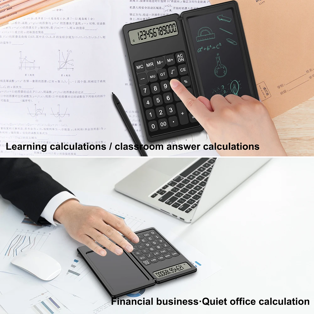 Calculatrice Scientifique Avec Bloc-notes - Écran LCD Double Ligne + Tablette 6 Pouces - Pour Bureau, école, Réunions - 9