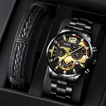 

Top Luxury Mens Watches Stainless Steel Quartz Calendar Watch Men Fashion Business Luminous Watch Leather Male Bracelet