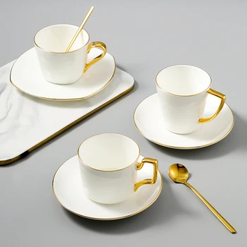 

Luxury Bone China Coffee Cup High Quality White Nordic Espresso Cups Simple Porcelain Afternoon Tea Cups Modern Drinkware DA60BY