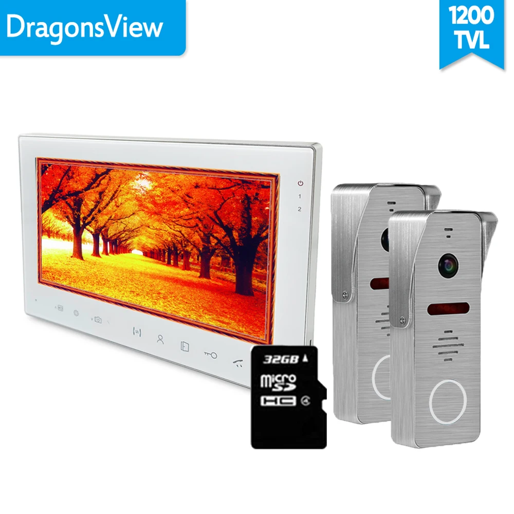 [Wide Angle] Dragonsview 7 Inch Video Intercom Video Door Phone Doorbell with Camera Record Unlock 130 Degree IR 1V2