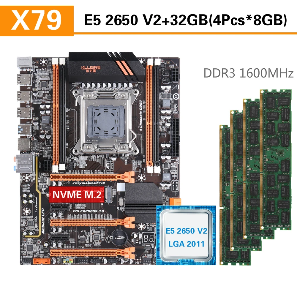 Комплект материнской платы Kllisre X79 материнская плата с процессором Xeon E5 2650 V2 4x8 ГБ =