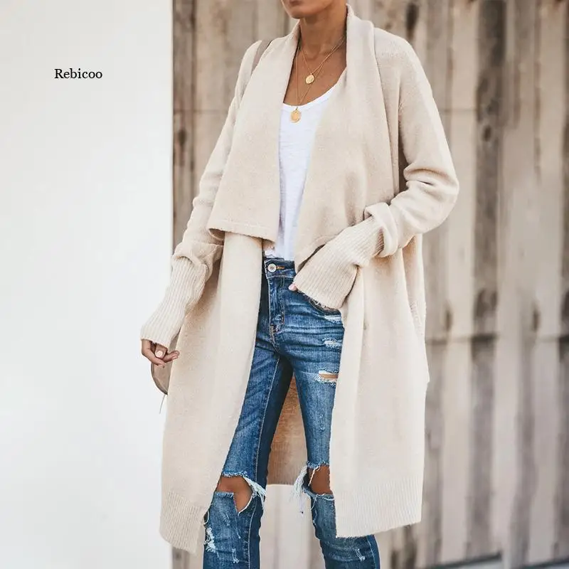 

New Sweater Cardigan Women Knitwear Turn-Down Collar Winter Coat Female