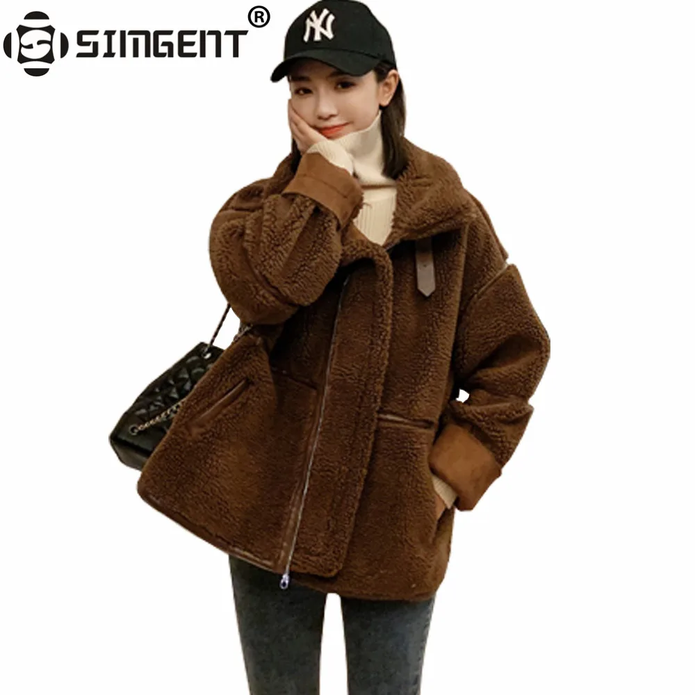 

Simgent Women Faux Fur Jacket Lambswool Coat Motorcycle Teddy Jacket Woman Outwear Warm Mantel Damen Manteau Femme Hiver SG9992