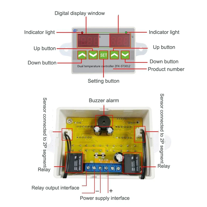 AC 220 В ZFX-ST3012 светодиодный цифровой двойной термометр контроллер температуры термостат инкубатор микрокомпьютер двойной