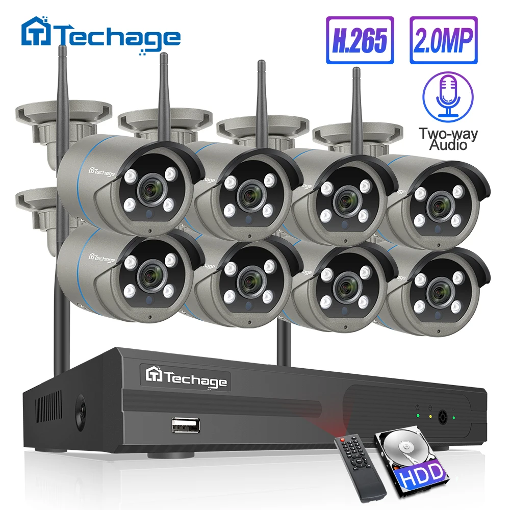 Online H.265 8CH 1080P inalámbrico NVR Kit sistema de seguridad CCTV 2MP IR CUT al aire libre dos vías Audio Wifi Cámara P2P Video Vigilancia Conjunto