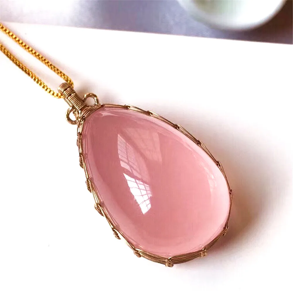 Natural Pink Rose Quartz Liontin Kalung 