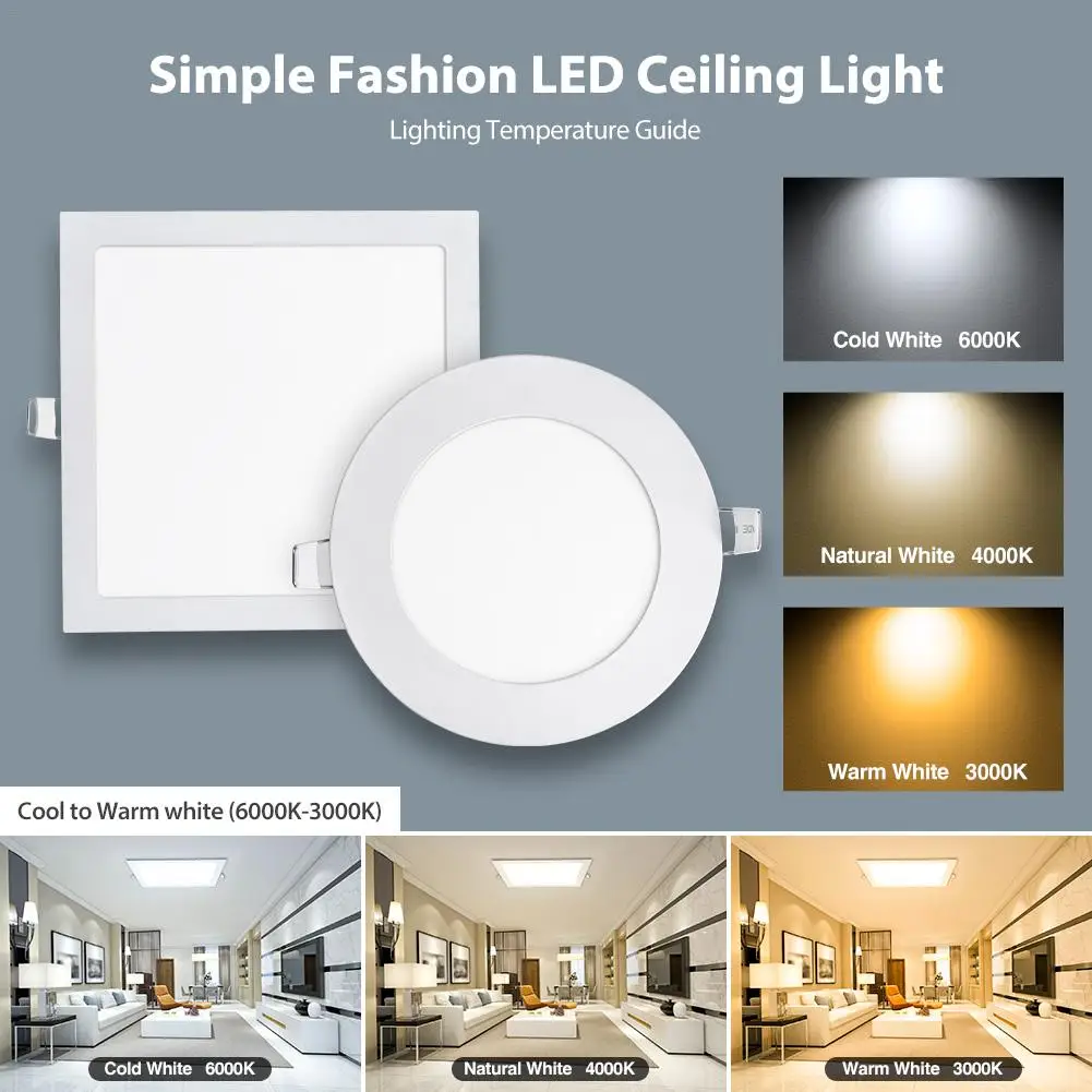 

2 Pcs Ultra-thin Panel Light Embedded Installation High Brightness LED Lamp For Kitchen Bathroom Living Room Restaurant Lights