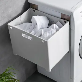 

Bathroom Hanging Laundry Basket Collapsible Wall-Mounted Multi-function Storage Container For Organizing Clothes Towels Paper