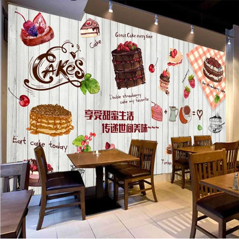シンプルなハッピーアワー午後茶ベーキングケーキケーキデザートショップ木質ボードの背景壁紙カジュアルスナックバー壁画壁紙 3d 壁紙 Aliexpress