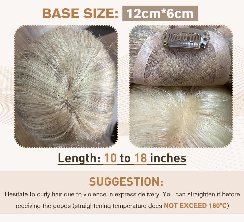 Peça com Clipes Base para a Mulher Completo Brilho Cabelo Topper Ombre 13*13cm Máquina Naturalmente Confortável 100% Coroa Respirável Mono 8 High Quality Apliques e perucas