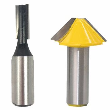 

2Pcs 12mm 1/2 Carbide Tenon Cutting Bits Knife Flat-Bottomed V Shape Milling Cutters Router Bit for Wood Door Window