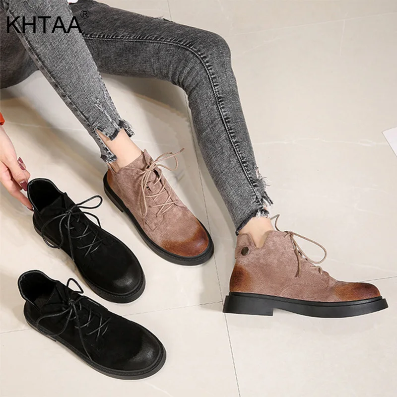

Autumn Women British Style Ankle Boots Lace Up Woman Round Toe Platform Cool Ladies Low Heels Fashion Female Shoes Mixed color
