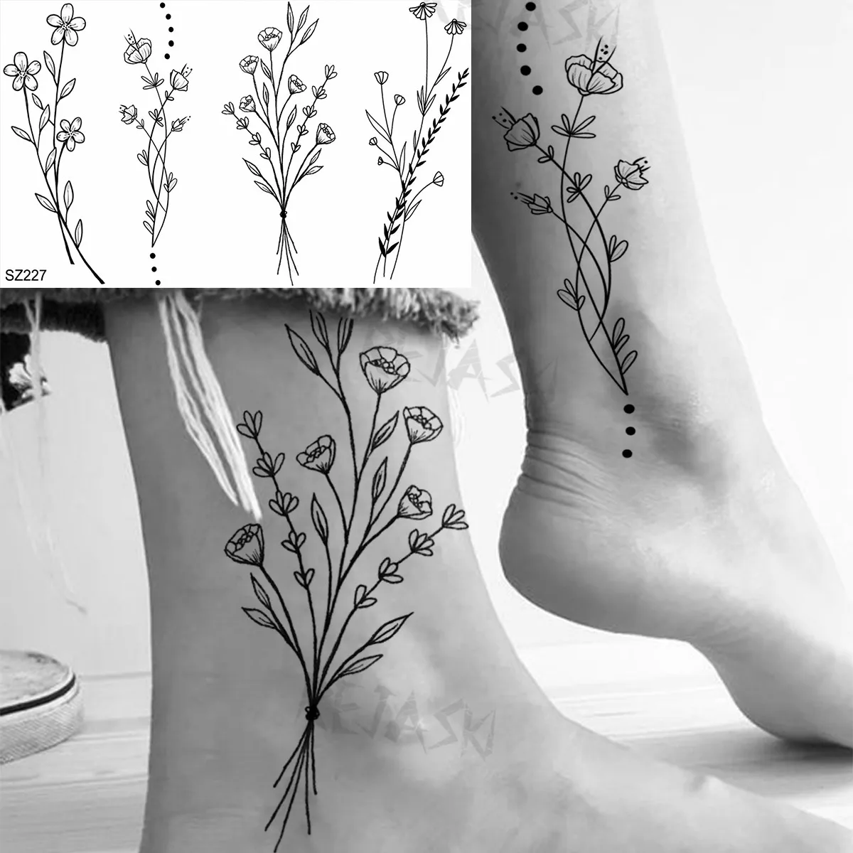 Tatouage Lavande Noir Et Blanc