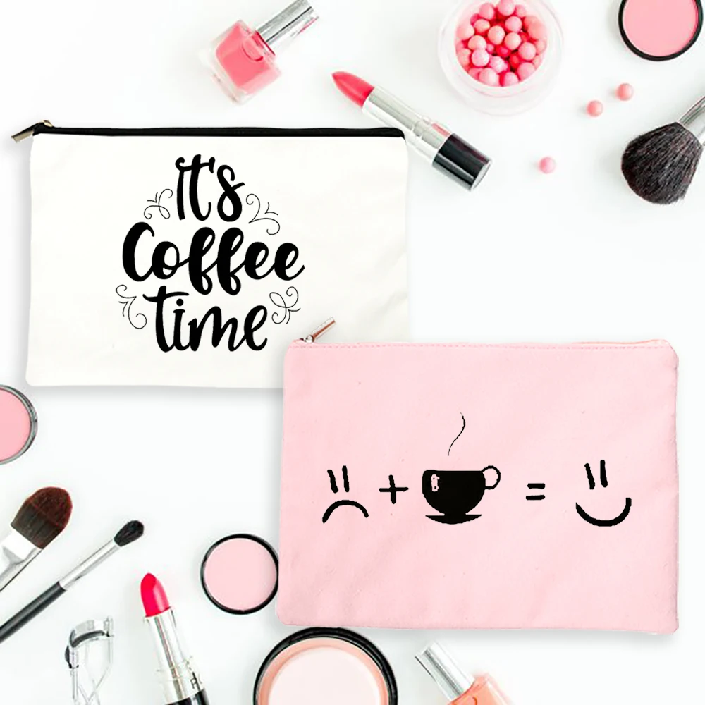 

It Is Coffee Time Women Canvas Cosmetic Cases Bags Fashion Makeup Pouch Purse Handbag Lipstick Storage Organizer Female Gift