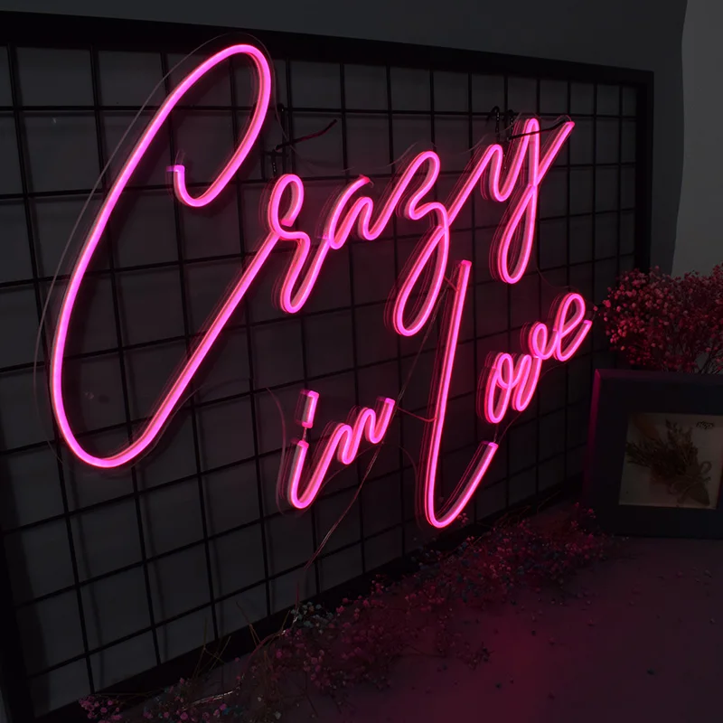 

Outdoor Wateproof Transparent Acrylic Crazy in love Flex Led Custom Neon Sign Light Ins Wall Hanging Decor wedding