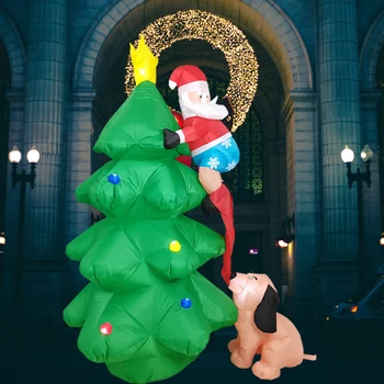 

185cm Christmas Decoration for Home Outdoor Inflatable Christmas Tree Dog Bite Santa Cluas Decor for Xmas with Light
