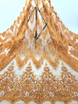 

High quality exquisite bone rope sequin embroidery, African lace fabric sequin embroidery, banquet wedding evening dress