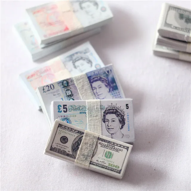 Miniature Items Mini Dolls Money Cash Dollars Euro British Pound Won Banknotes Model For Barbie Ob11 1/6 Doll House Accessories 4